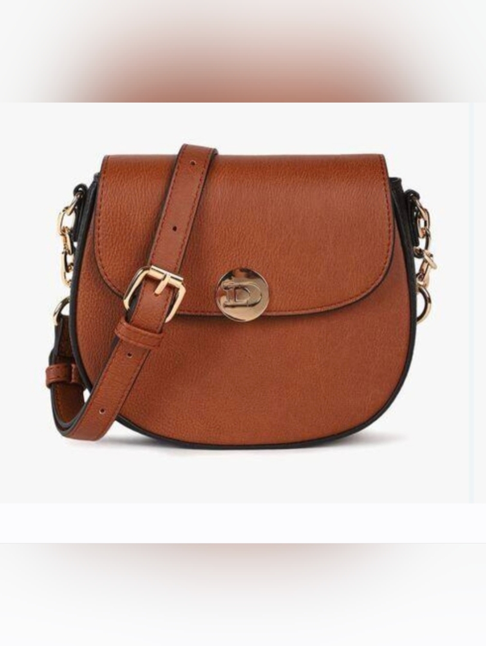 Dune London Brown And Black Faux Pebbled Leather Saddle Crossbody Bag